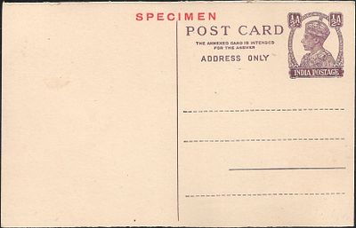 KGVI quarter anna postcard Specimen. mint example with red Specimen overprint.