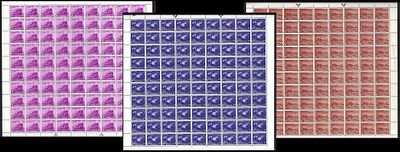 Five Year Plan 3 complete sheets. complete sheets of 3p, 6p and 9p, each of 90 stamps in white 