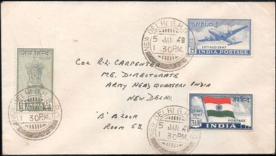 Jai Hind set used on cover. tied by New Delhi cds and mailed locally in 1948.