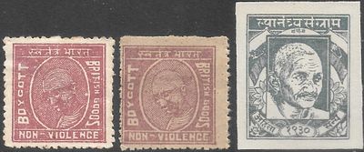 Gandhiji Boycott 3 Labels. fine condition, only one of the labels thinned.