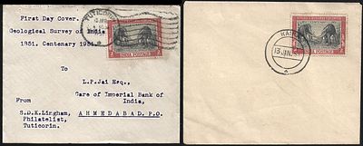 Geological Survey of India 2 FDCs. Tuticorin and Kaira origin covers, both FDCs tied by day of 