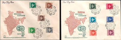 Map Series 1957 Full set on 2 Private FDCs. lovely pair with all 11 values tied by Bombay first 