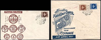 Map 1957 Two different Private FDCs. originating from Bombay and Madras. Fine pair.