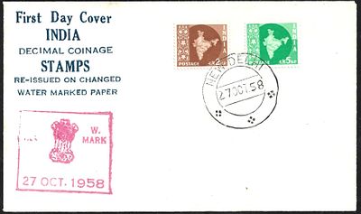 Map Asokan Watermark Private FDC. 2 values of the set tied by New Delhi day of issue cds.