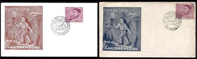 Child with Torch 2 Private FDCs. with cachet in different colours. Superb and Rare duo.