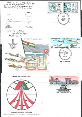 Three Se-tenant FDCs Cuttack. Mahadevi Verma, Indian Air Force and Structural Engineering FDCs. 