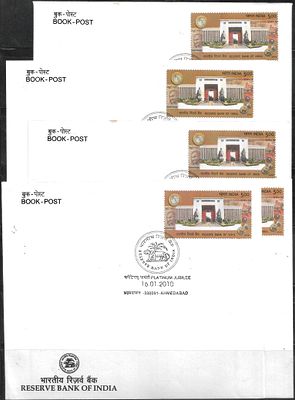 Reserve Bank of India 5 FDCs. on greeting card envelopes issued by RBI along with the greeting 