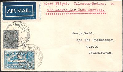 3 annas with variety on Calcutta to Vizagapatam FFC. superb variety 3 annas Dave Type#20 Value 