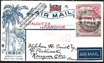 Calcutta to Rangoon stage of First Experiment Flight England to Australia. superb illustrated 