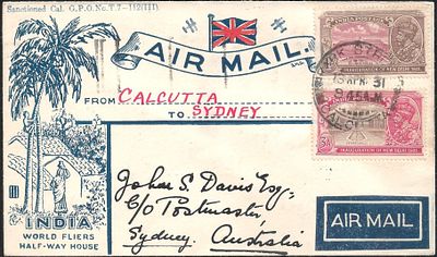 Calcutta to Sydney stage of First Experiment Flight England to Australia. superb illustrated cover.