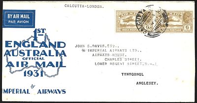 Calcutta to London 1931 cover Experimental Flight Australia to UK. fine cover, reduced at left.