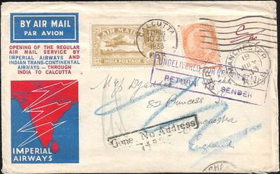 Calcutta to England 1933 Imperial Airways official FFC. superb with boxed special postmark as 