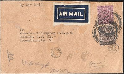 India to Germany airmail with unofficial Kinder Post postmarks. interesting as Kinder Post 