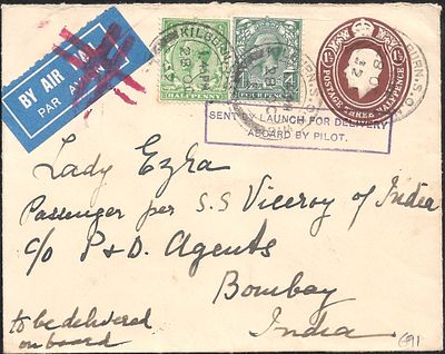 Airmail cover sent by Launch for Delivery Abroad by Pilot 1932. with Lady Ezra stock sheet. Superb.