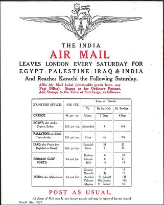 Imperial Airways Postal Notice July 1929. issued by London office.