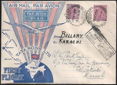 LV Pont union jack Tata Bellary to Karachi FFC. authenticated on the reverse by Stephen Smith.