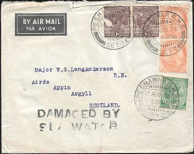 Scipio Crash Peshawar to Scotland 1936 cover. Nierinck 360822 struck by Nierinck Type g cachet 