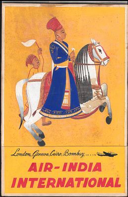 Maharaja on Horse Original Artwork for Air India International 1948 London Bombay route. from 