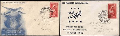 Air Transport Nationalisation official and private covers. both with Bombay special postmark.