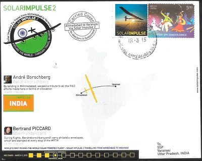 Solar Impulse Flight leg from Ahmedabad to Varanasi. cover flown on this leg within India. Very 