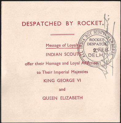 Rocket Scouts Loyalty Message sent on 2 February 1937. signed by Stephen Smith.