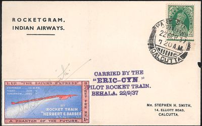Extremely Rare Overprint Missing Error Rocketgram. this is with the Herbert Barber label without 
