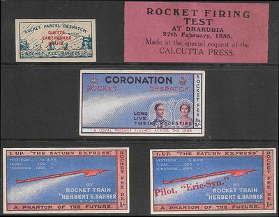Stephen Smith 5 Rocket labels. 4 of the 5 signed on the reverse by Stephen Smith. Very low start.
