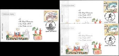 Republic Day 2005 Complete set of 3 carried covers. 2 covers carried and signed by 2 different 