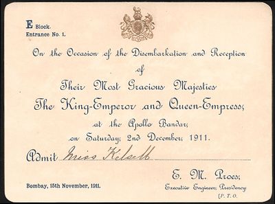 Coronation Durbar First Event Disembarkation 2 December 1911 Card and envelope. cover with two 