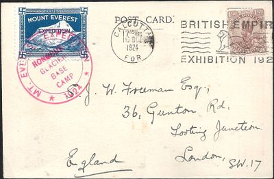 Mount Everest expedition Calcutta mailed postcard. in superb condition and mailed to England.
