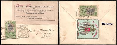 Scouts All India Jamboree Closing Cover. label has date crossed out replacing 3rd with 6th, the 