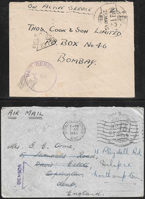 WWII 2 FPO covers. censored covers in very fine condition.