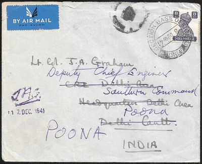 Date inverted Indian Section Base Office No. 7. rare error on 1941 cover, entire date slug 