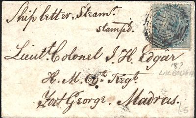 Lalbough Berhampore to Fort St. George petite cover. superb strike of Type 7/B/187 of Lalbough 