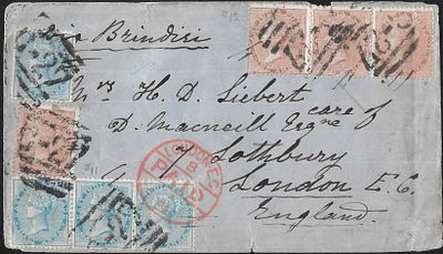 Bengal Circle usage Hazareebaugh to London. 6 strikes of Type 17/C/27 of Hazareebaugh. Opening 
