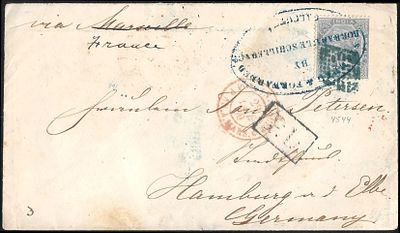 6a8p rated cover to Germany. 1869 cover with scarce Calcutta ornamental PD postmark and Hamburg 