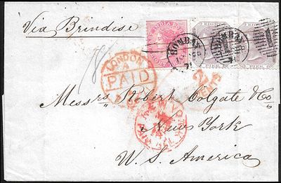 Bombay duplex cancels on entire to USA. with superb Bombay duplex postmark and New York due marking.