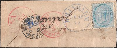 Khangaum blue and Train TPO. postmarks on 1872 cover.