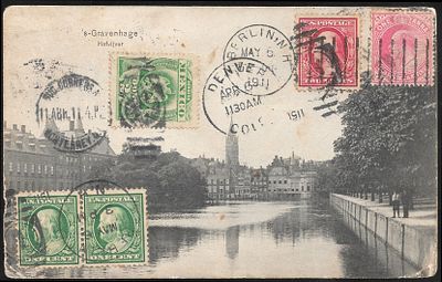 Well travelled postcard from India, USA and Mexico. multiple posted "travelling" postcard. 