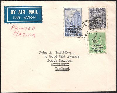Indian Forces in Korea Printed Matter cover to England. stamps tied by FPO 740 cds.
