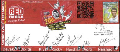 Red FM Cricket Sachin Tendulkar Double Century RJ signed cover. superb limited-edition cover 