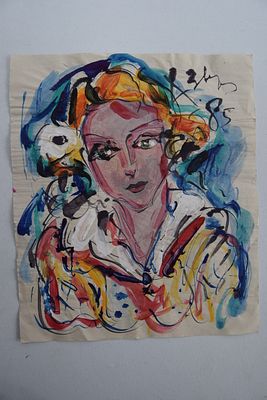 Майоров Игорь. [Работа с подписью А.Зверева]. Портрет женщины. Портрет женщины. Бумага, гуашь. 