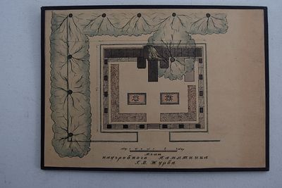 План надгробного памятника Г.В.Журба. 1943 г. Форматы 66х98, 29х39,5 см. 
Конкурсный проект 