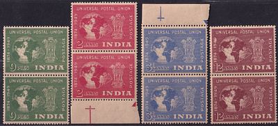 Republic India Stamps. 1949 Universal Postal Union (UPU) complete set of 4v MNH pair stamps; Sg 