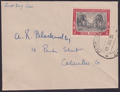 First Day Cover. 1951 (13 Jan) Centenary of Geological survey of India 2a plain First Day Cover 