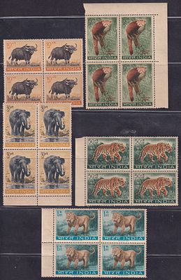 Republic India Stamps. 1963 Wild Life Preservation complete set of 5 marginal 4 block of 4 MNH stamps