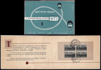 1953 (16 April) Indian Railway Centenary 2a block of 4 on VIP folder, Calcutta cancelled