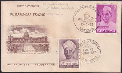 1962 Dr. Rajendra Prasad First Day Cover FDC, New Delhi cancelled in combination with 1967 Dr. 