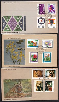 1976-77 Indian Wild life, Flowers, Olympic Games First Day Covers FDCs Calcutta G.P.O. 