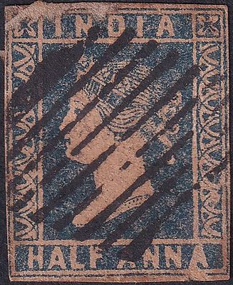 1854 QV Queen Victoria &frac12;a (Litho) blue Die-I Diamond- shaped cancelled of parallel JC Ty-2 with 